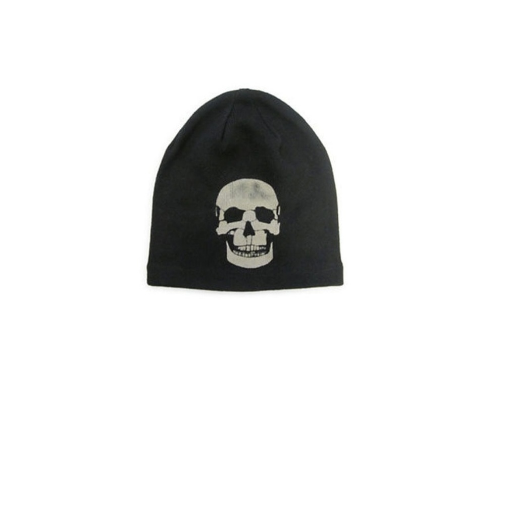 1670 Black Skull-Print Cotton Beanie